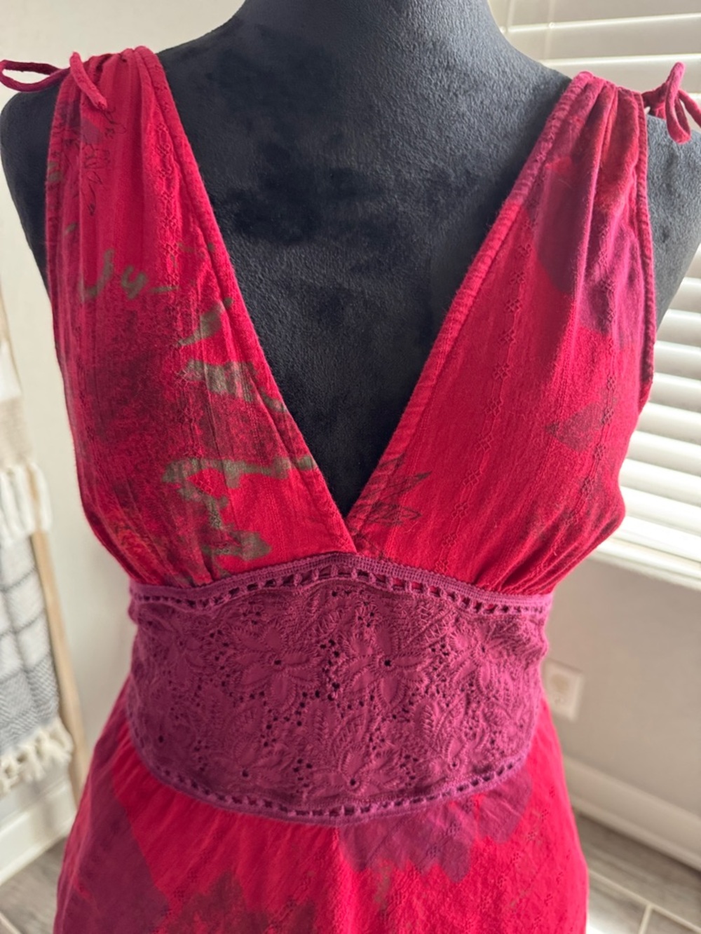 Free People Red Tie-Shoulder V-Neck Mini Dress - Picture 4 of 6